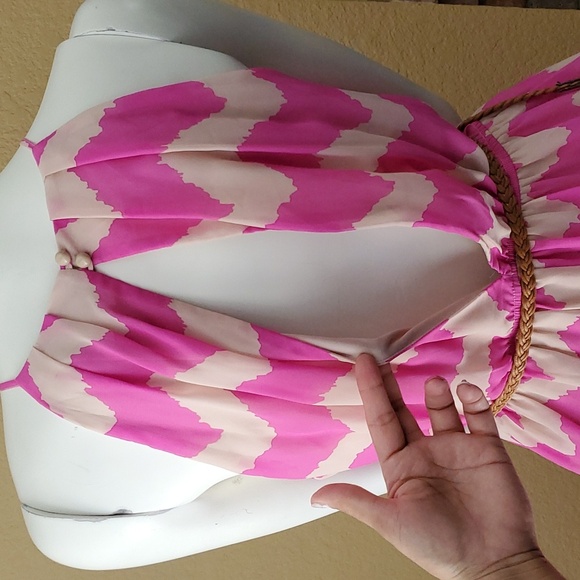 🆕️ AS U WISH Pink Chevron Print Sleeveless Belted Dress JUNIORS SIZE: L - Picture 6 of 12